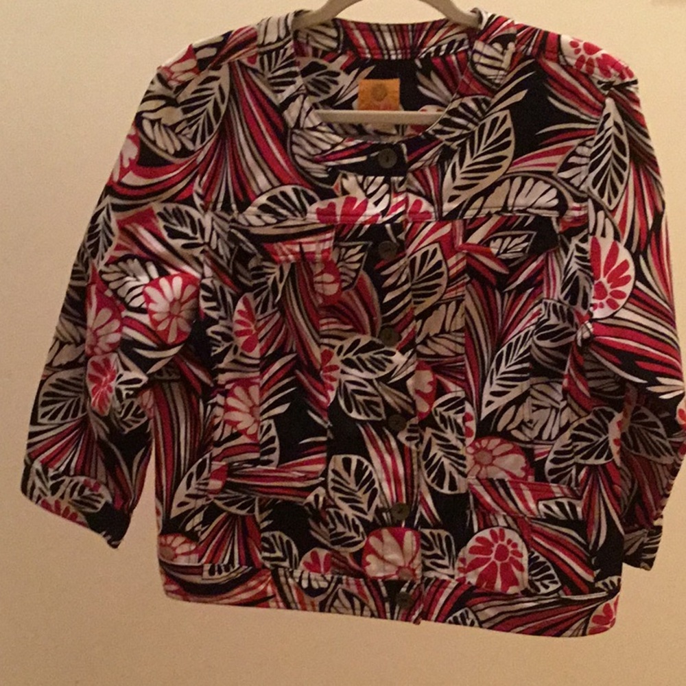 Multi print graphic design denim blazer